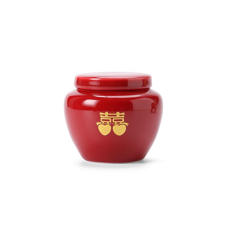 Ceramic Red Double Happiness Sealed Tea Candy Dish, Food Storage Jar, Chinese Traditional Red, Wedding Party Supplies, Gifts