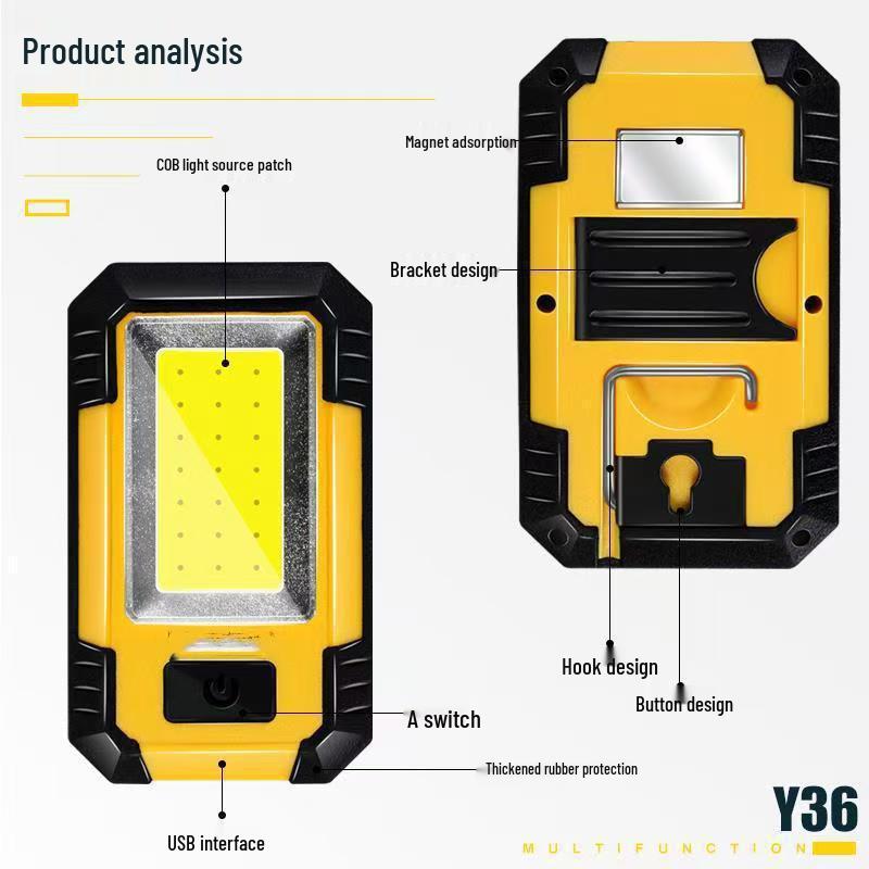 Rechargeable COB Magnetic Work Light - Multi-functional, High-Brightness Lamp for Car Repair and Camping.