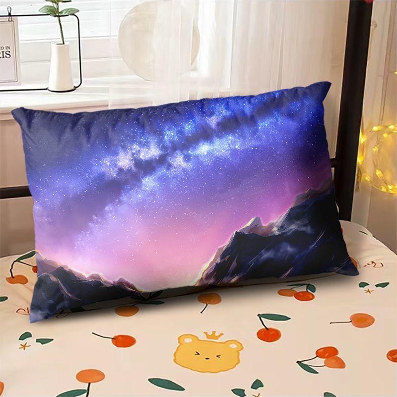 Starry Sky Sunset Sea Pillow,2D Night Scene Pillow Core and Case Set,Aesthetic Pillow for Student Dormitory
