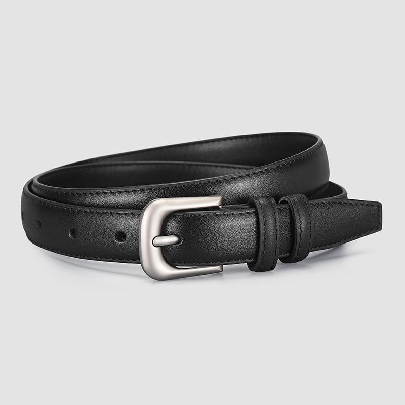 Retro leather belt Hong Kong flavor American pin buckle first layer cowhide belt women's in overalls with high sense