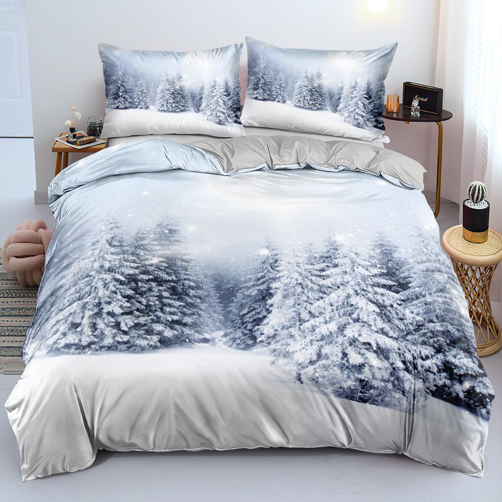 Nordic Style Duvet Cover Set 3D Snow Tree Print Dreaminess Bedding Set Adult Polyester Comforter Cover And Pillowcase King Size