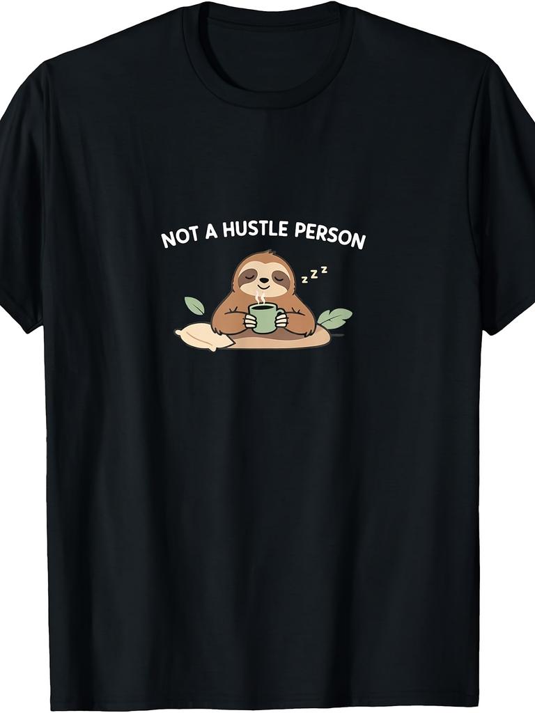 Cute Sloth Graphic, Men's T-Shirt, Not a Hustle Person Funny Quote, Casual Daily Wear Summer