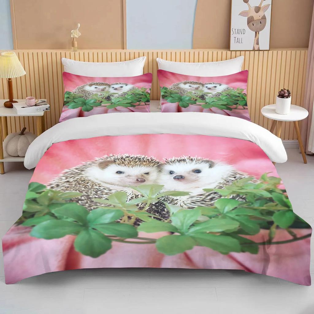Animal Cute Hedgehog Bedding Set Queen Cute Clothes Comforter/Duvet Covers And Pillowcase For Adults Kids Quilt Cover