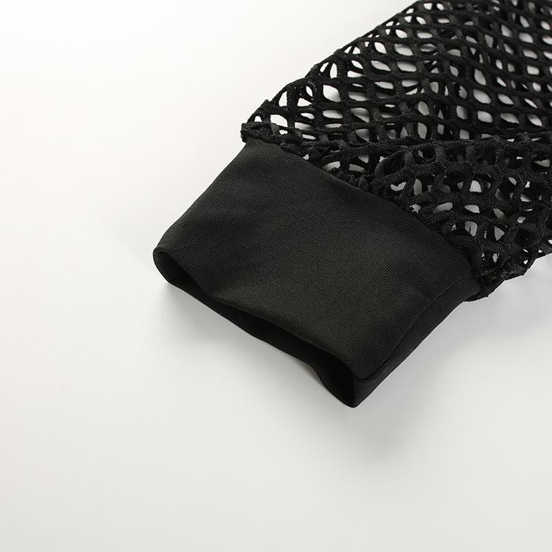 Women's Fashion Sexy Mesh Hollow Out Short Hooded Mesh Smock