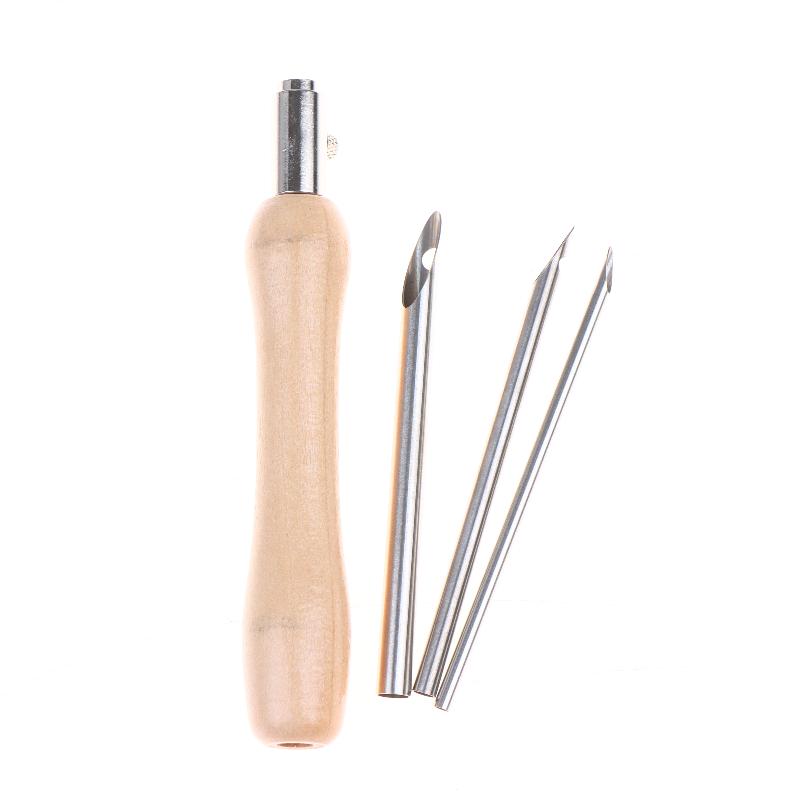 5Pcs Punch Needle Set 2.5Mm/3.5Mm/5Mm Adjustable Wooden Handle Punch Stitching Kit For Diy Cross Embroidery Craft Needles