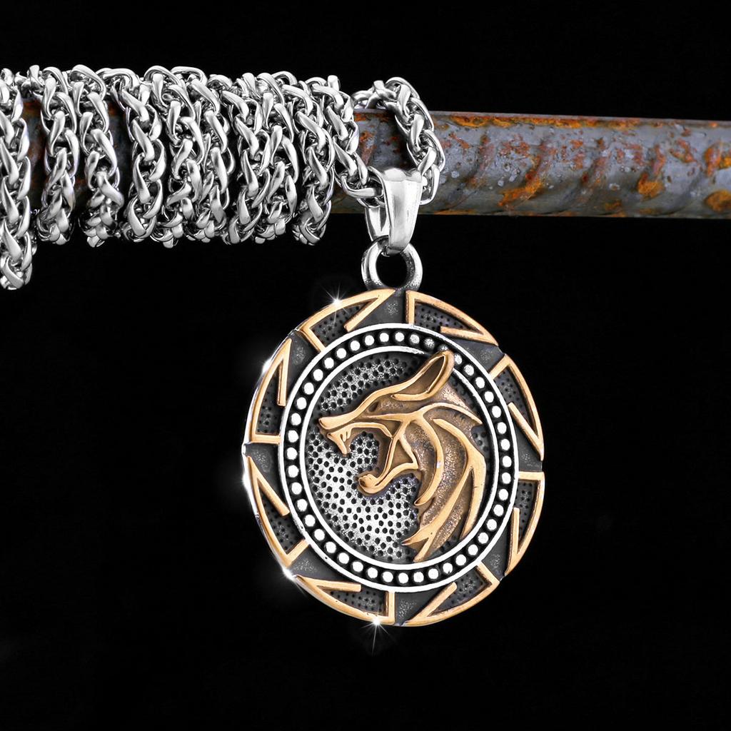 Mens Viking Wolf Pendant Necklace Stainless Steel Odin Runes Punk Rock Nordic Fashion Jewelry
