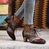 Women's Floral Bohemian Lace-Up Round-Toe Block Heel Ankle Boots - Faux Cover Upper, PU Sole Comfort for Casual & Formal Outfits, Cowgirl Boots