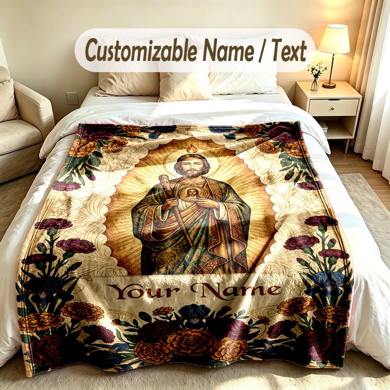 Floral Garden Theme Soft Blanket Personalized Custom Name Text Print Warm Blanket Home Sofa Bedroom Decor