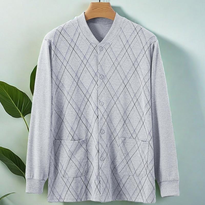 

Men s Light Gray Argyle Print Baseball Jacket Long Sleeve Button Front Casual Cardigan XL світло-сірий колір