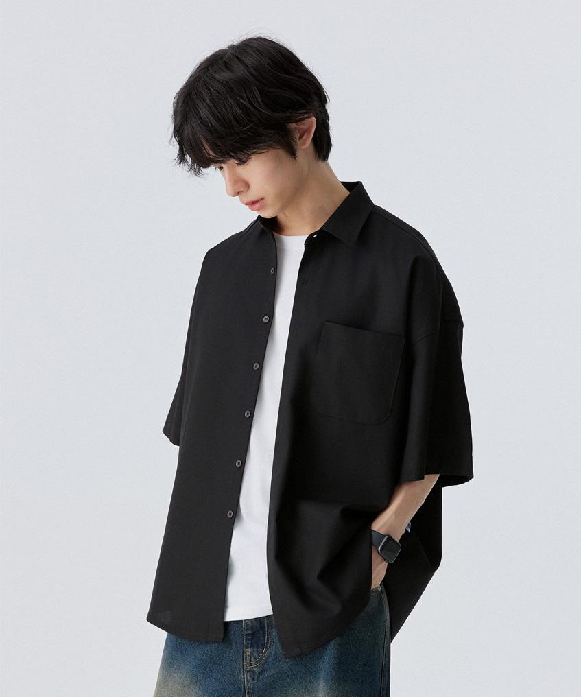 STENDS [M~4Xl] All Day Linen Oversized Short Sleeve Shirt_Black