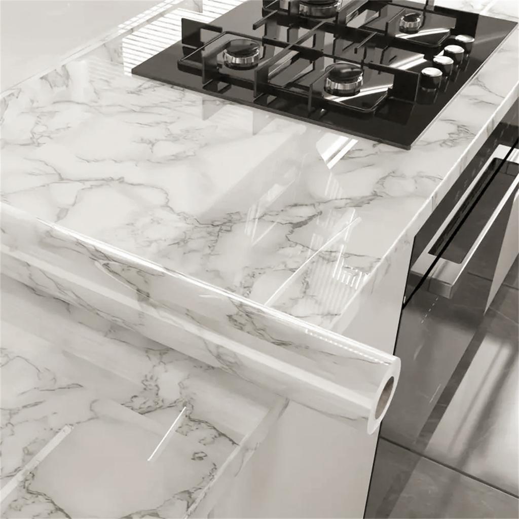 Wodoodporna tapeta z folii perłowej PVC Pokój DIY Samoprzylepna Biała/Czarna Szafa Kuchnia Wysoki połysk Naklejki meblowe na ścianę