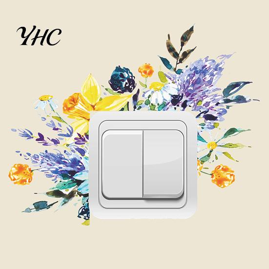 Wall Ornament Mural Ornamental Removable Colorful Green Paper Plant Switch Sticker for Restaurant Decal