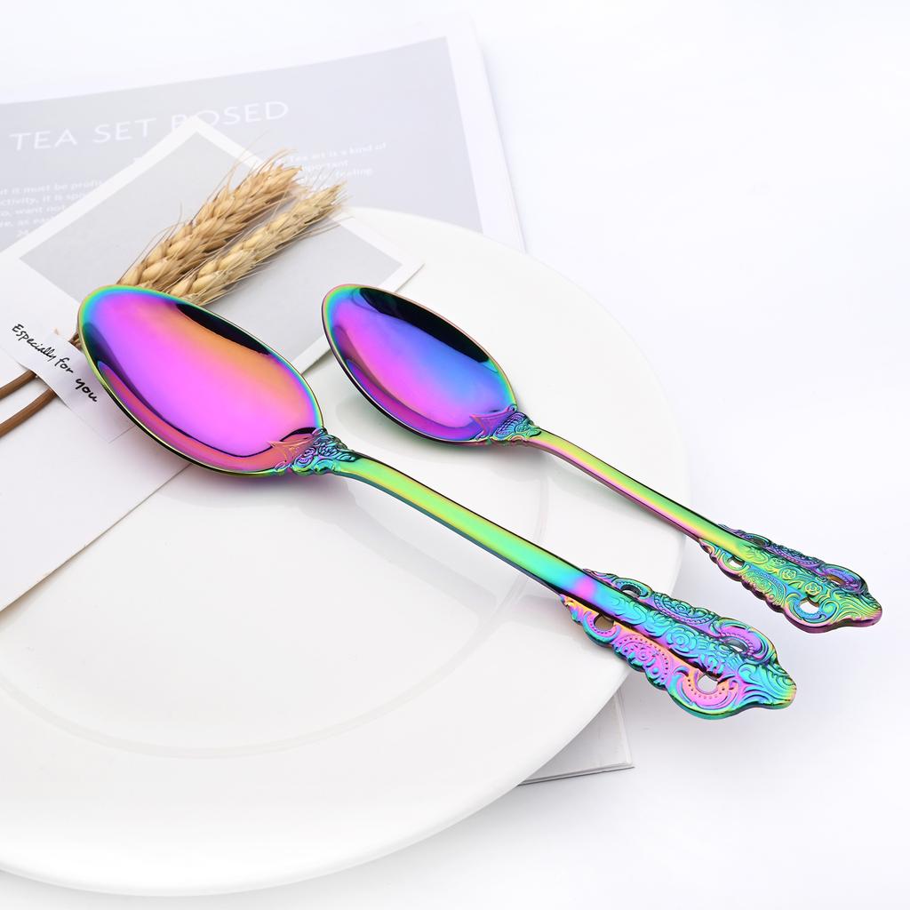Regenbogen 4 Stück Königliches Besteck Vintage Geschirr 1810 Edelstahl Tafelgeschirr Buntes Party Dinner Messer Gabel Suppen Kaffee Löffel Geschenk