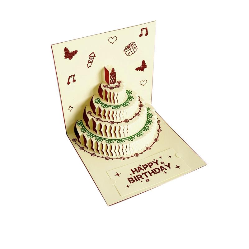 3D Cartoon Schmetterling Pop-up Geburtstagsgrußkarte mit Kuchen-Design