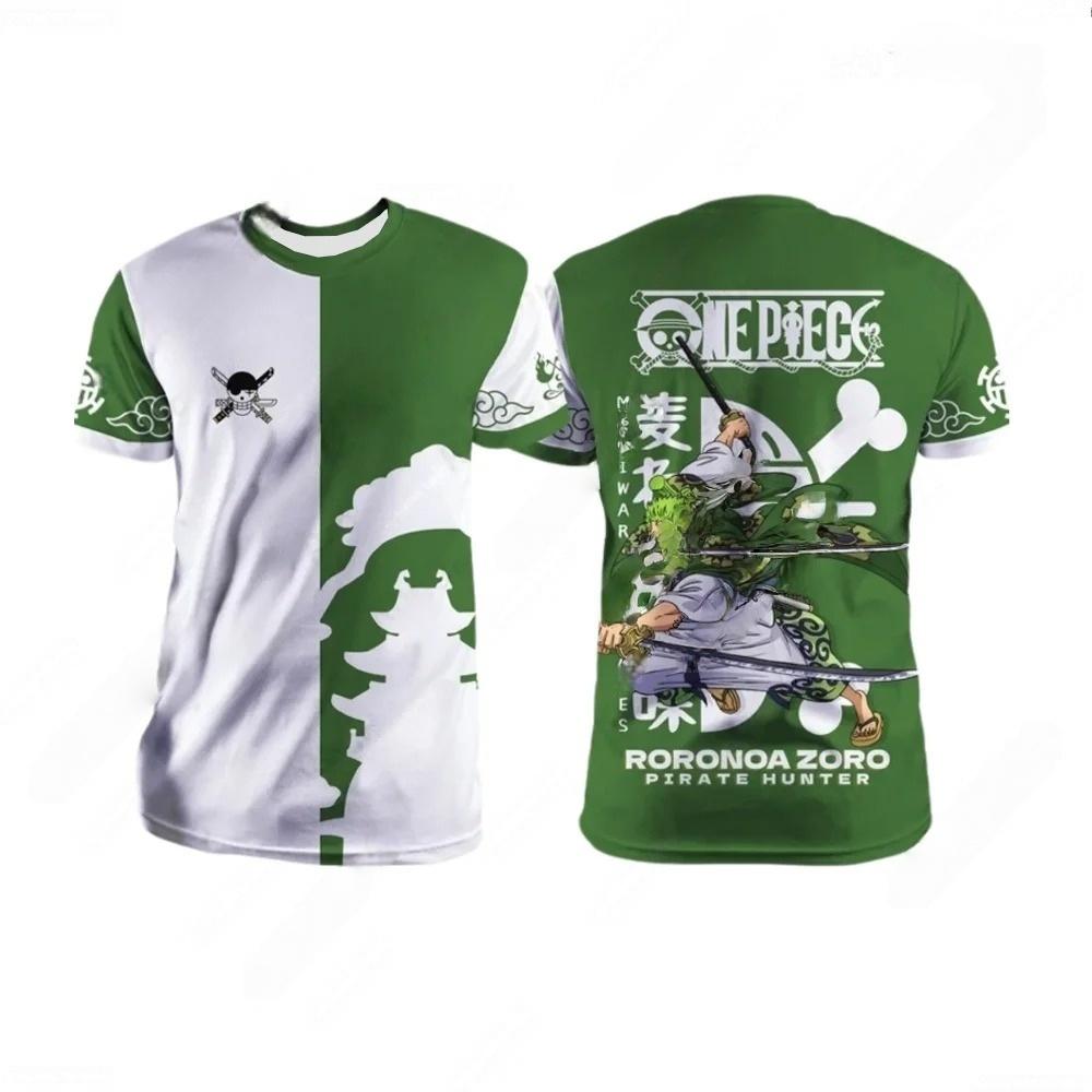 FamilyMatching One Piece Strawhat Roronoa Zoro Anime Short Sleeve Shirt for Men and Women S