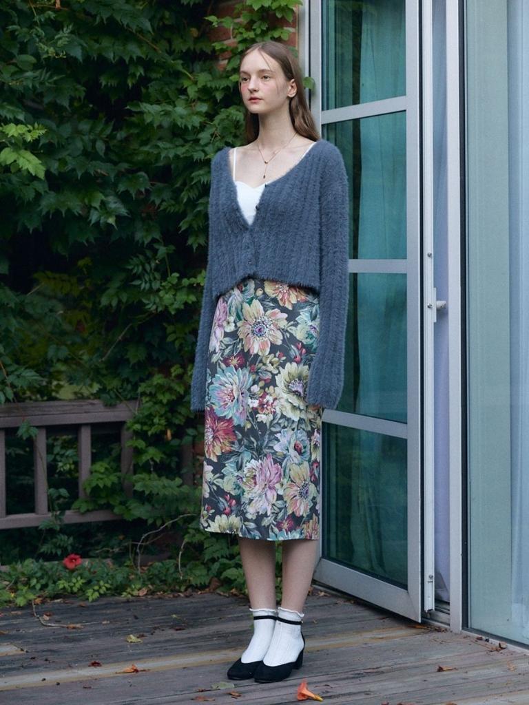 FABRICSEOUL Flower Jacquard Skirt_Grey
