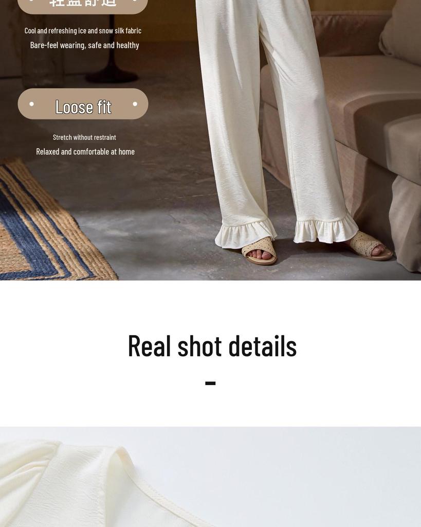White Rose French Sweet Ice Silk Women's Pajama Set, Spring/Autumn, Long Sleeve, Indoor/Outdoor Wear