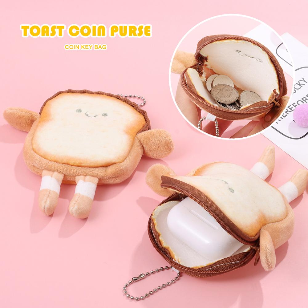 New Cartoon Toast Coin Purse Bread Lightweight Earphone Bag Portable Mini Makeup Bag Girl