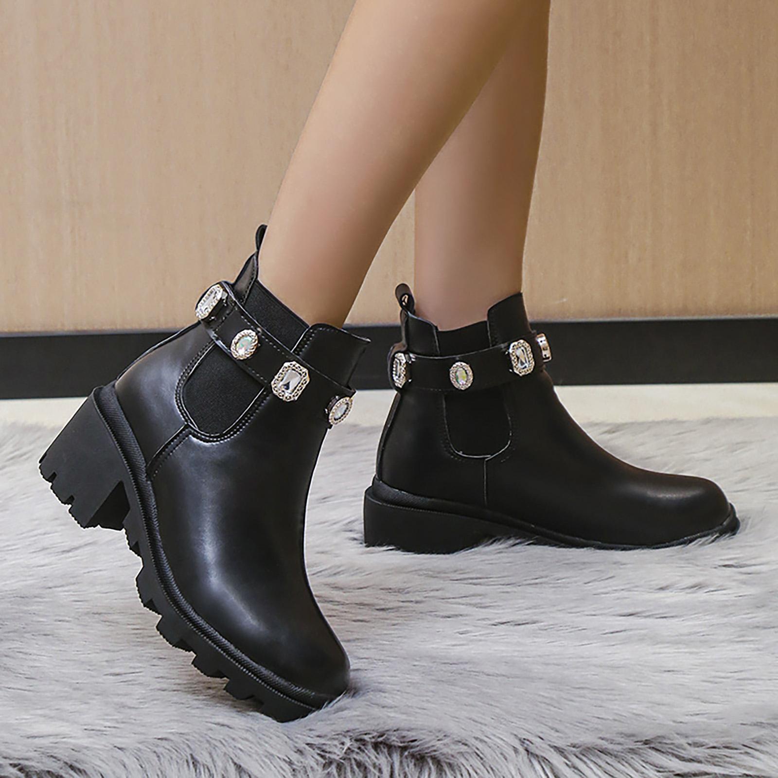 

Women s Fashion Color Solid Color Ankle Boots Women s High Heel Rhinestone Chunky Heel Ankle Boots Suede Boots for Women 36 чорний