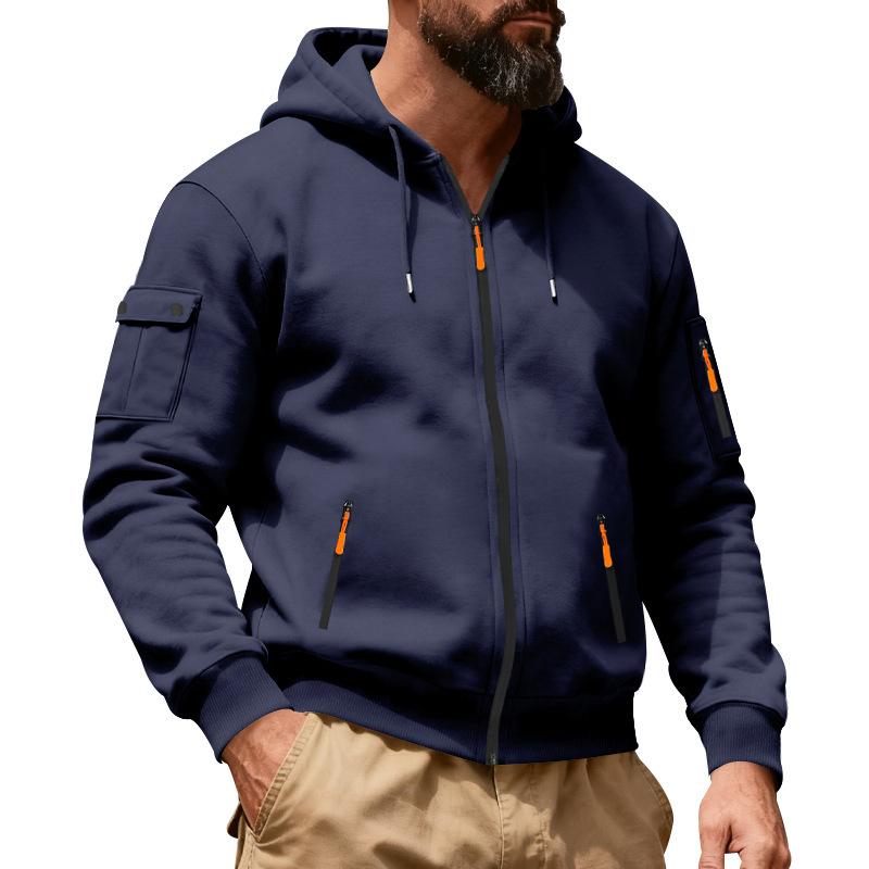 Herren Kapuzen-Arbeitskleidungs-Sweatshirt mit Reißverschluss, gefüttert mit Fleece, lockere Passform, für Pendler, für Herbst und Winter