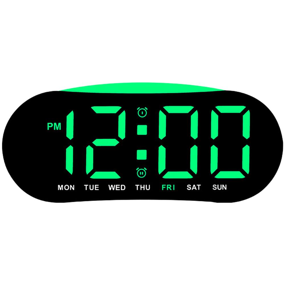 Modern LED Digital Alarm Clock With Day Date Display Multifunctional Options Large Digital Wall Clock Temp Date Week Display зелёный