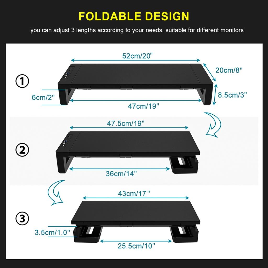 ABS RGB Monitör Standı Yükseltici Masa Desteği 3 USB3.0 Klavye Fare Saklama Rafı Ekran Rafı Şarj Kablolu Çekmeceli Telefon Tutuculu Siyah