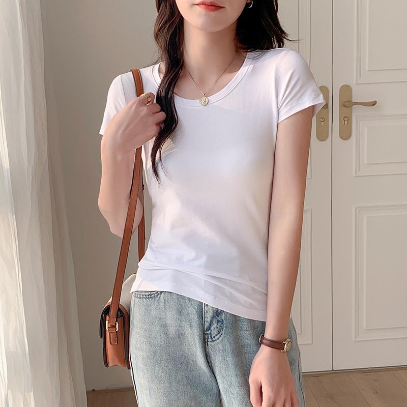 

Women s Slim Fit White V-Neck Pure Cotton Short-Sleeve T-Shirt with Sweetheart Neckline Medium