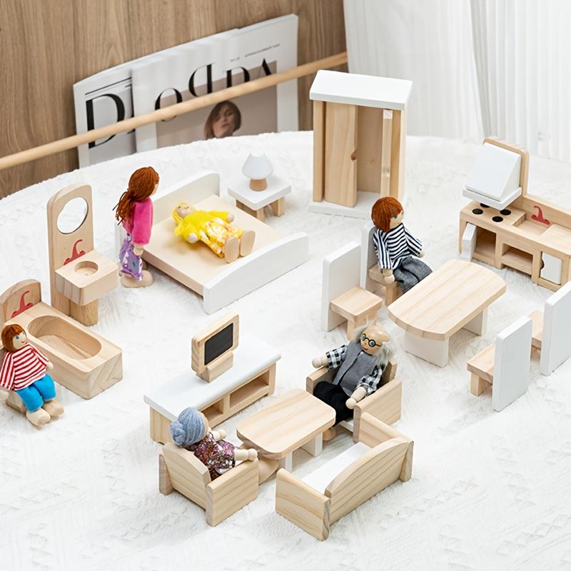Wooden Dollhouse Furniture Set Dollhouse Accessories Miniature Kitchen Room Furniture Pretend Play Toys For Young Boys Girls Toddlers