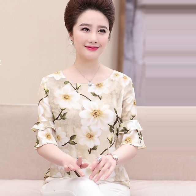 

Шифоновая рубашка для женщин, весна-лето, новая блузка с короткими рукавами, свободная футболка с половиной рукавов и верхом и низом с цветочным принтом S зелёный