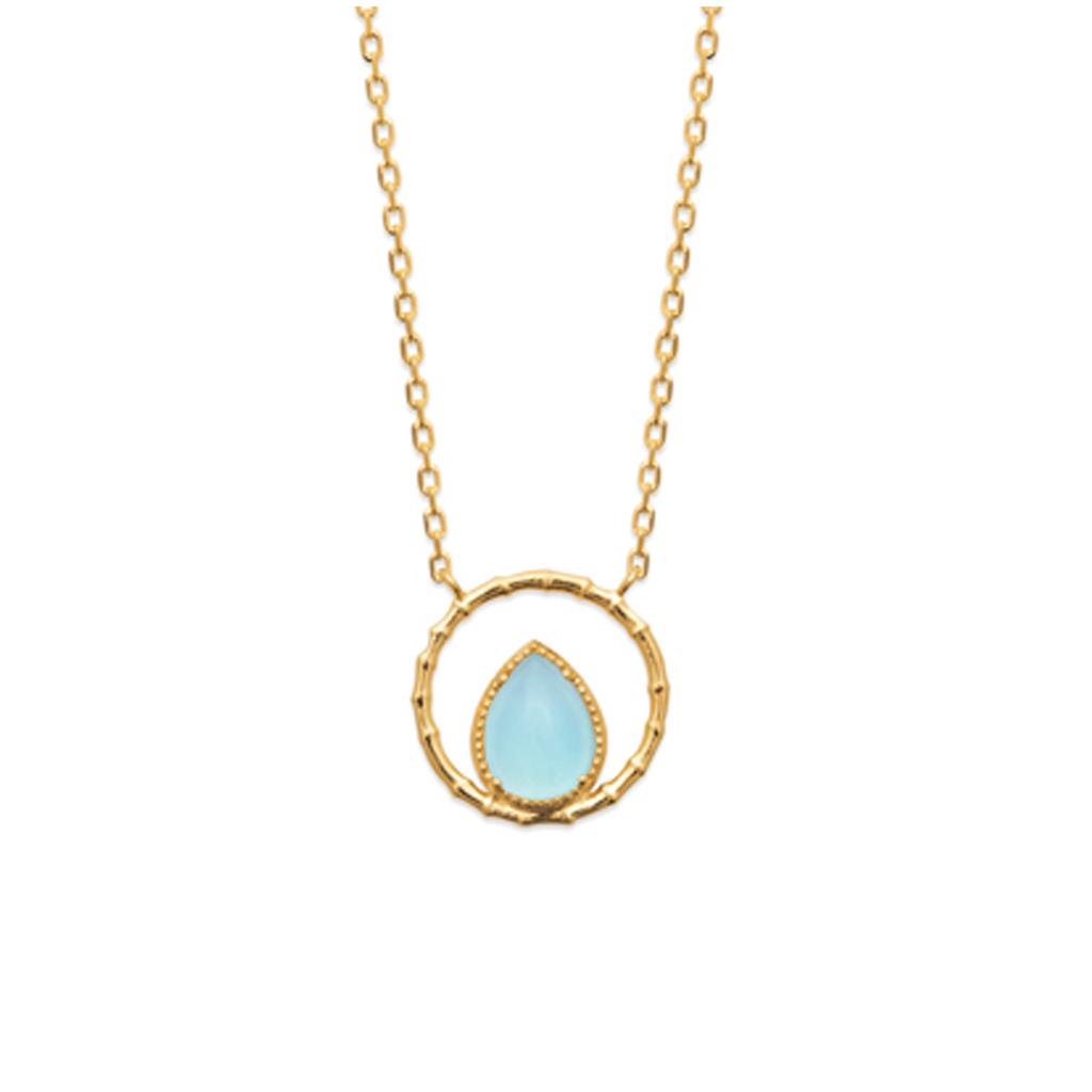 Les Trésors De Lily [R3944] - Gold Plated 'Cléopatra' Golden Blue Agate Necklace - 15x15 Mm