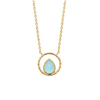 [R3944] - Gold Plated 'Cléopatra' Golden Blue Agate Necklace - 15x15 Mm