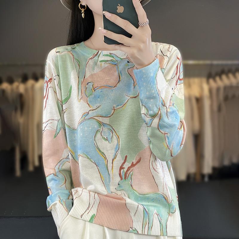 

Женский летний тонкий вязаный свитер с круглым вырезом, модная универсальная базовая футболка с принтом L