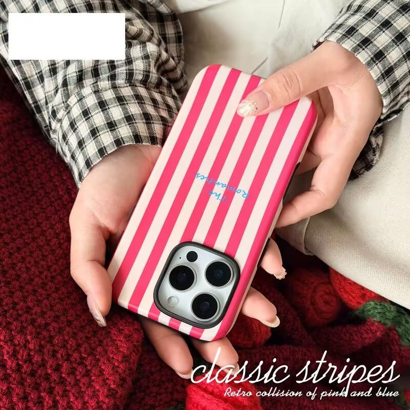 Blue & Pink Vertical Stripes Phone Case for Samsung Galaxy S20 S23 S24 S25 S26 FE Plus Ultra Edge 4G 5G Double-layer Back Cover