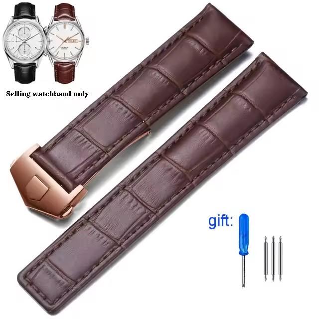 20mm 22mm 24mm Genuine Leather Watchbands for Tag Heuer Series Elastic Waterproof Cowhide Strap Folding Buckle