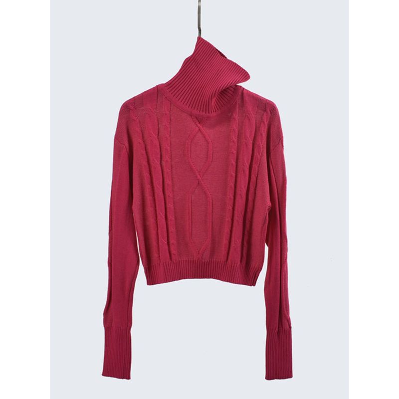 Autumn and Winter Turtleneck Short Long Sleeve Solid Knit Sweater Twist Pullover Top High Waist Bottoming Women Clothes