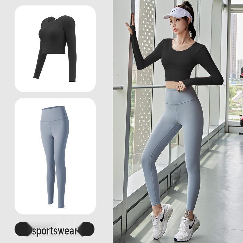 Autumn Quick-Dry Yoga Suit with Chest Pads - Seamless Slimming Long Sleeve Top for Women