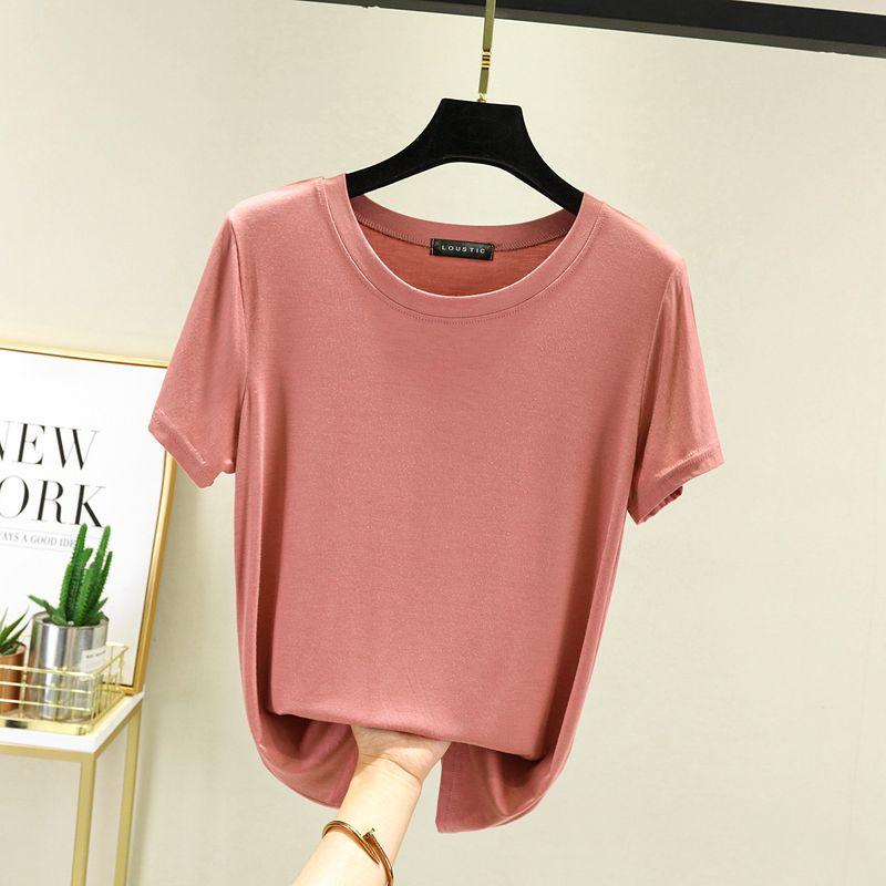 

Модальная тонкая повседневная однотонная футболка с коротким рукавом Pink XL (60.00 kg-70.00 kg recommended