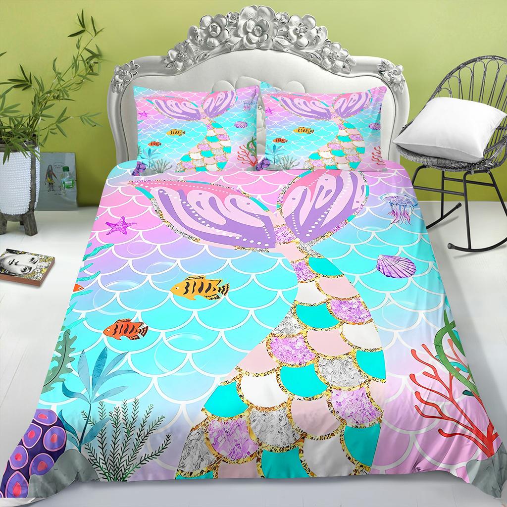 Zeemeermin Prinses Anime Huis Slaapkamer Comfort Nordic polyester materiaal geschikt voor kinderen en volwassenen 2/3-delige set