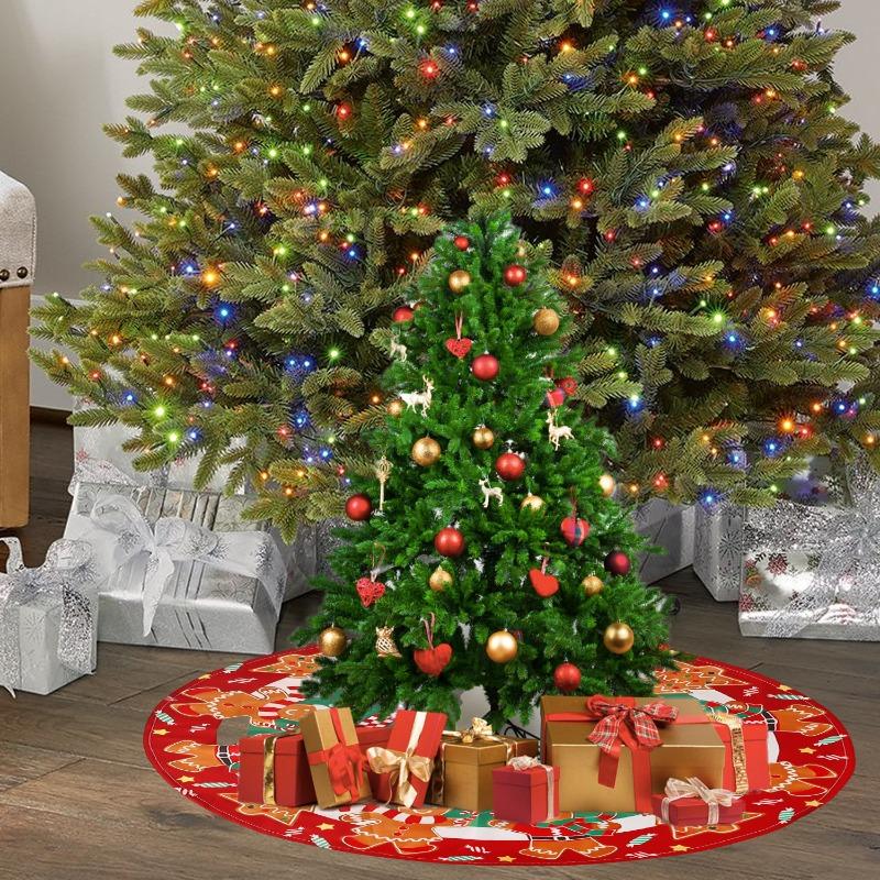 Large Christmas Tree Skirt Red Xmas Tree Foot Covers Santa Claus Snowflake Snowman Carpet Base Mat Party Decor Supplies 60x60cm