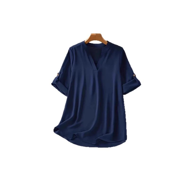 Women S V Neck Loose Casual Long Sleeve Solid Color Shirt