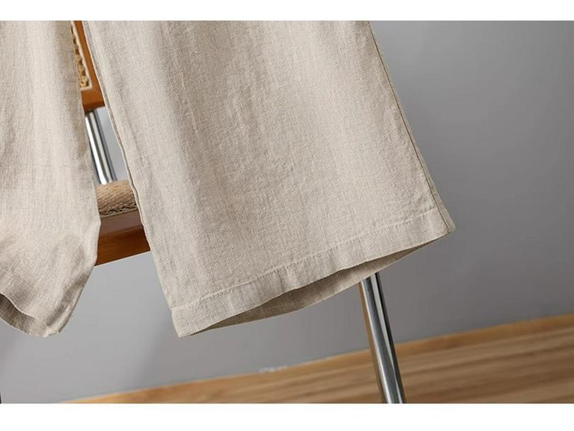 Women's High-Waisted Cotton Linen Wide-Leg Pants - Spring/Summer/Fall, Plus Size, Nine-Point, Drawstring, Casual Japanese Style