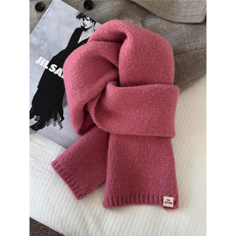 Korean Version Solid Color Versatile Autumn and Winter New Wool Couple Student Small Scarf Cute Knitted Warm Scarf
