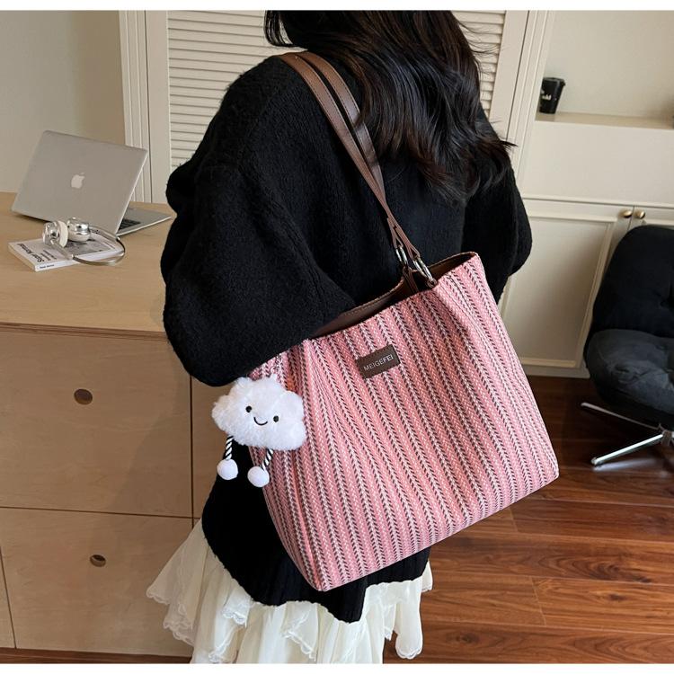 Große gestreifte Canvas-Tasche Damen Sommer vielseitig neu lässige Umhängetasche College-Student Tragetasche