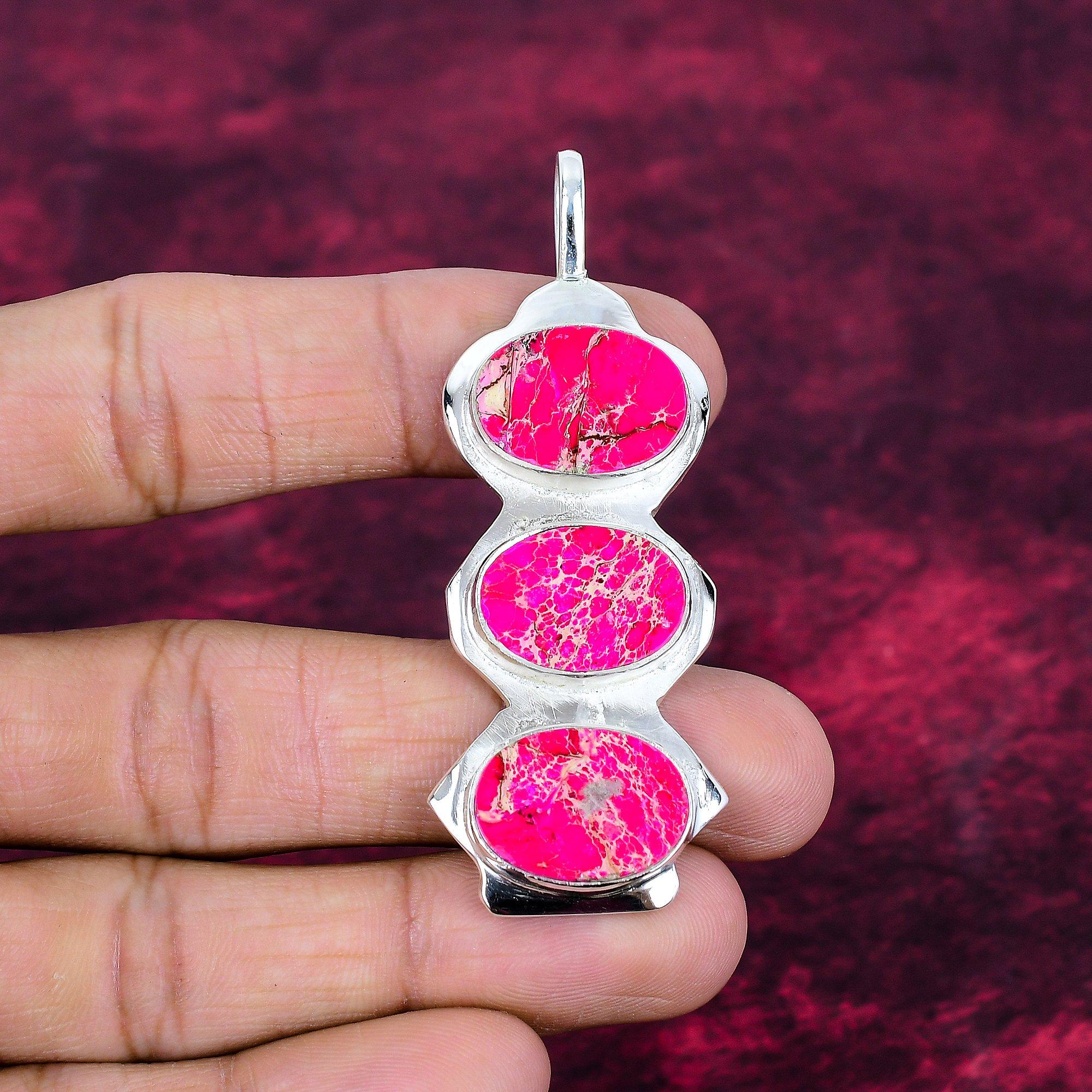 

Pink Sea Sediment Jasper 925 Solid Sterling Silver Pendant, Handmade Gemstone Pendant Jewelry, Gifts For Wife Brand New Pendant 2.17 Inches