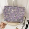 Polyester Canvas Flower Clutch Bag Flower Pattern Zipper Closure Cosmetic Storage Pouch Large Capacity Portable Makeup Bag
