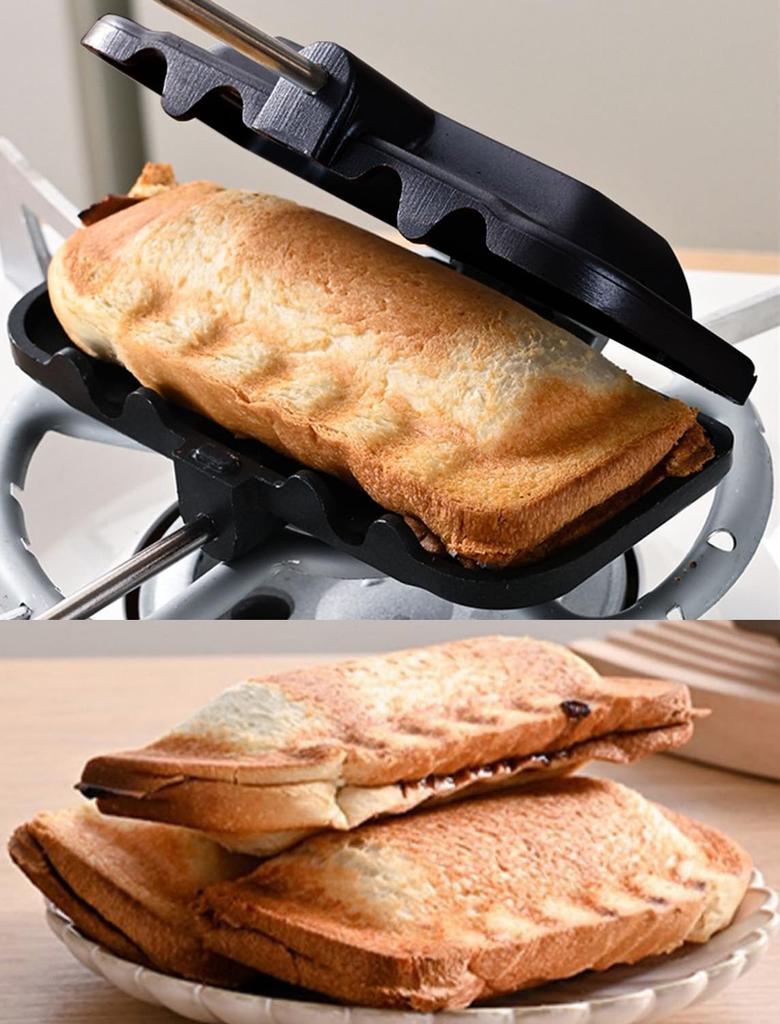 AKINOYAMA Hot Sandwich Direct Heat Detachable Single Wooden Easy To Outdoor Compact Maker, Type, Handle, Slice, Lightweight, Non-stick Coating,