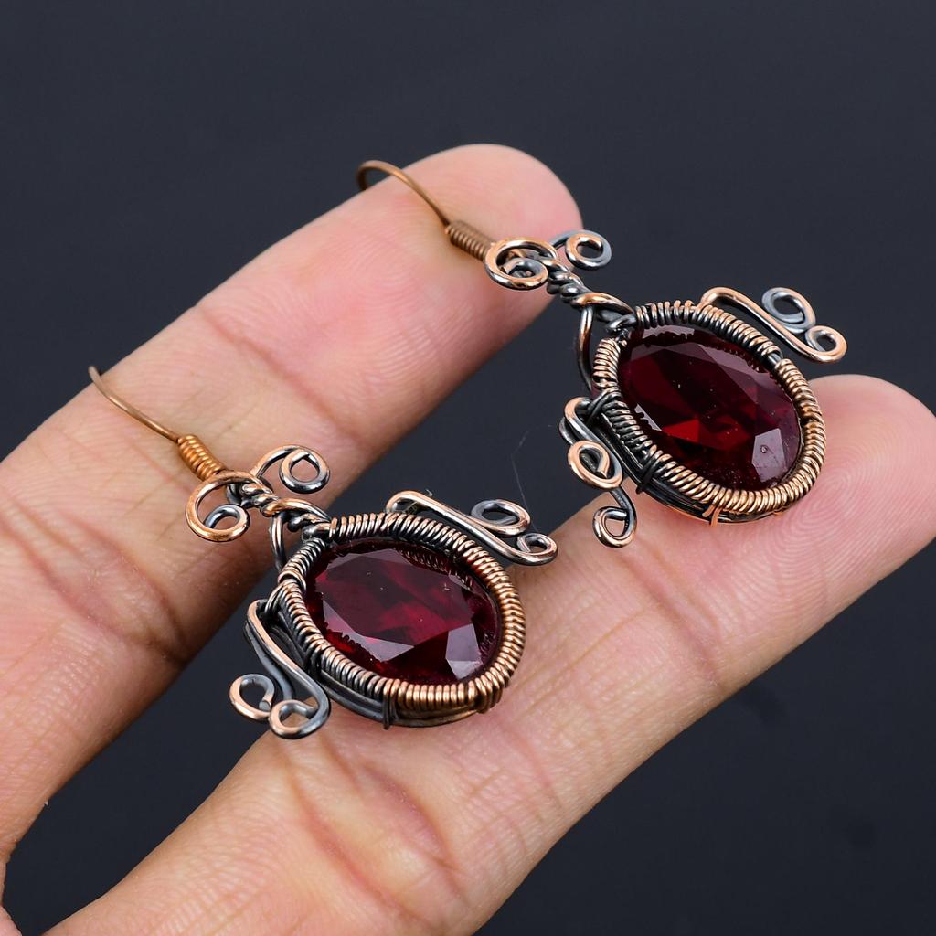 Garnet Jewelry, 999 Copper Wire Wrapped Earrings, Handmade Gemstone Jewelry Earrings For Memorial Day
