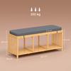 Bamboo Shoe Bench, Entryway Storage Bench with Padded Cushion and Open Shelf, Natural Wood Finish