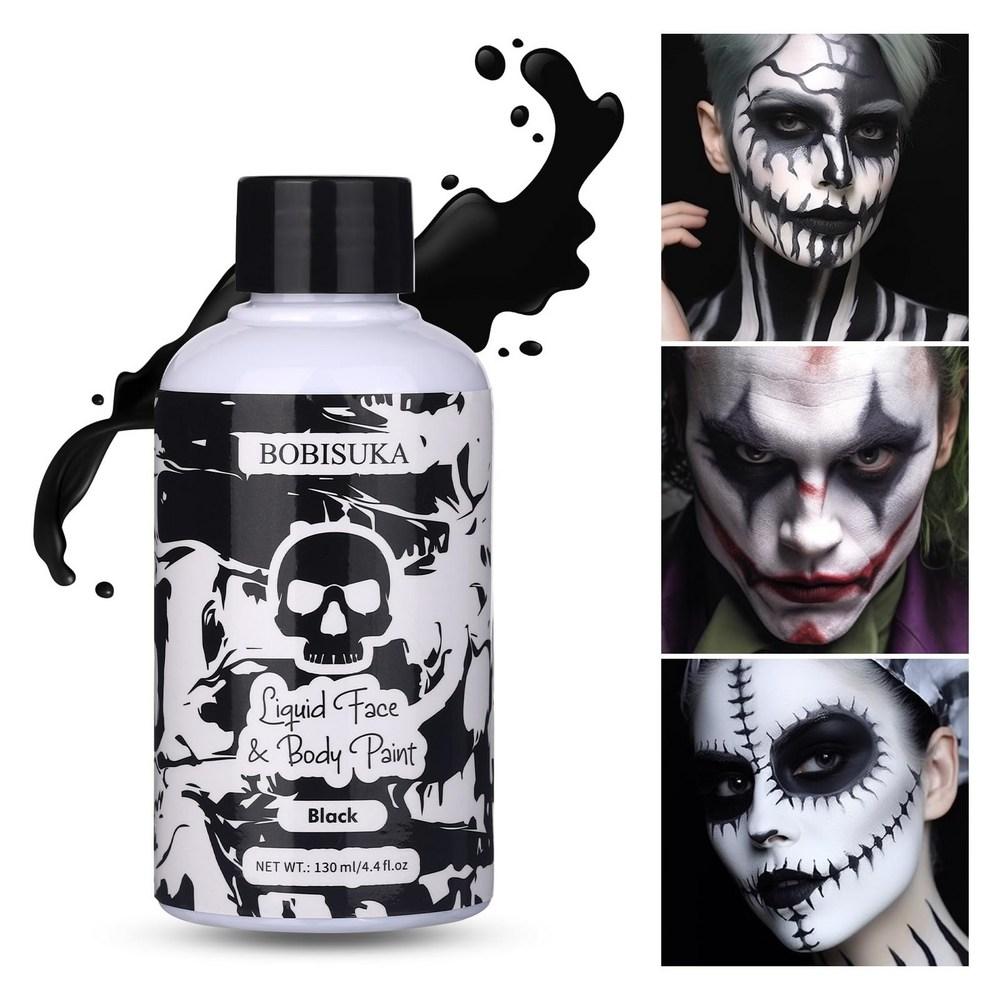 Babieska Black Face Paint Liquid Texture Washable Non-toxic Face Painting Fast-drying Foundation Makeup Halloween Clown Skeleton Cosplay SFX