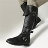 Women's Flat Boots Autumn and Winter New Solid Color Belt Buckle Decorative Large Size Roman Medium Boots